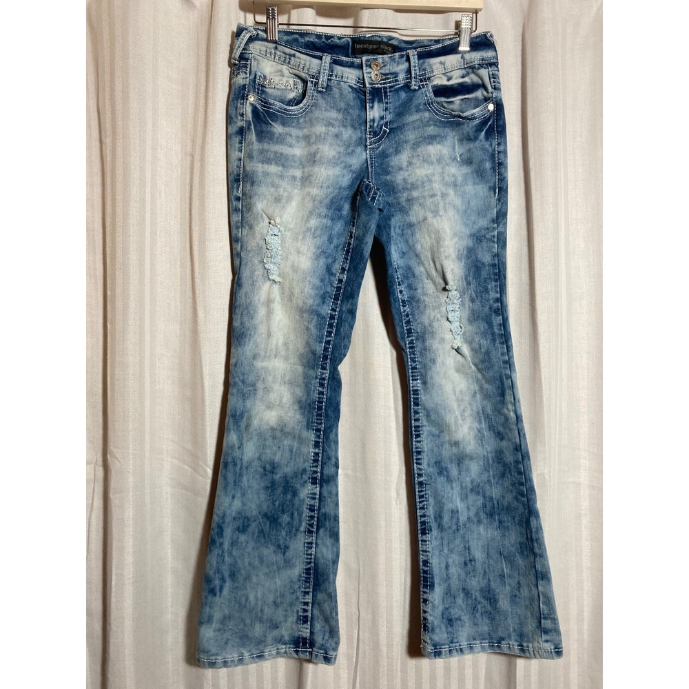 Curvy Bootcut Jeans Acid Wash Rhinestone Blue Twentyone Black Rue21 9/10S Hudson